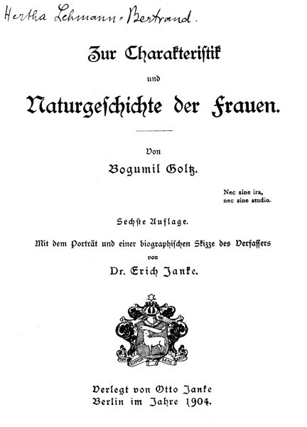 Zur Charakteristik Und Naturgeschichte Der Frauen