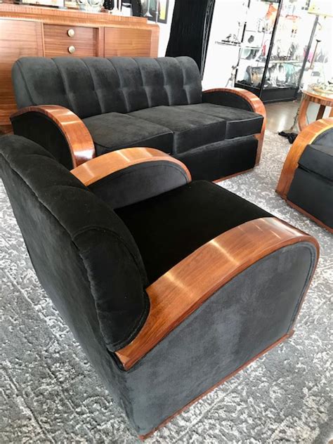 Art Deco Lounge Suite 3 Seater Sofa And 2 Armchairs Restored And