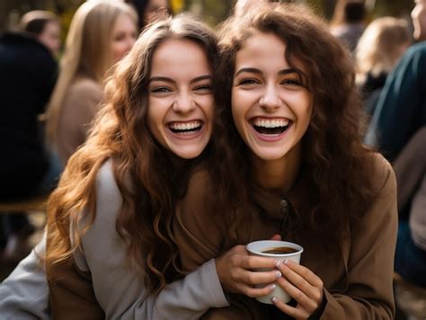 Premium Ai Image Two Girls Laughing And Laughing One Of Them Is