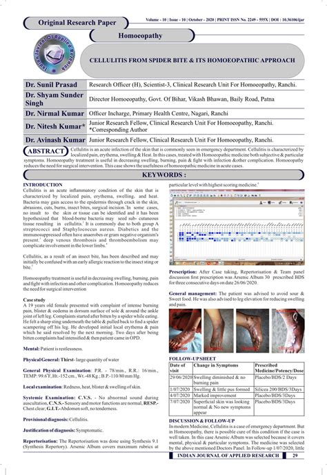 Pdf Cellulitis From Spider Bite And Its Homoeopathic Approach