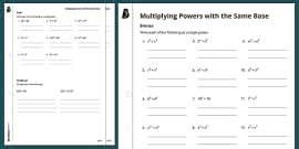 Laws Of Indices Multiplying Dividing And Brackets Worksheet