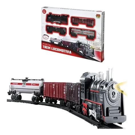 Trem Locomotiva Ferrorama Vagoes Som E Luz Dm Toys Escorrega