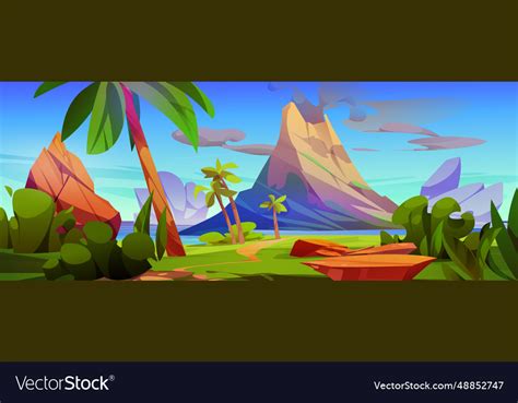 Volcano eruption cartoon landscape Royalty Free Vector Image