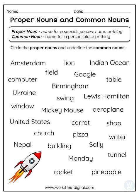 Common And Proper Noun Worksheets