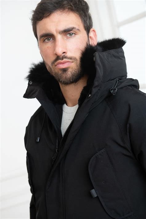 Veste Homme Helvetica Mountain Pioneers SNOW REAL FURS BLACK Cuir