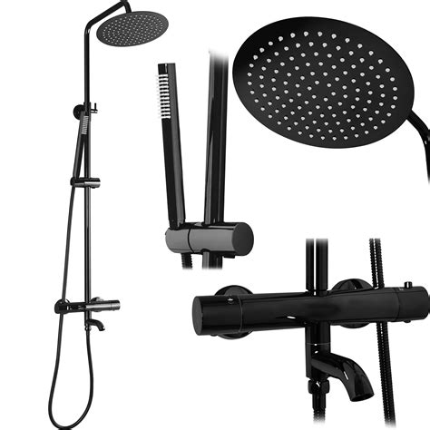 Kit De Douche Baignoire Avec Thermostat Et Bec Rea Lungo Black Metallic