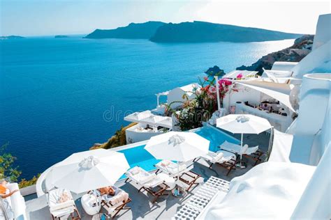 Santorini Oia Village during Sunset Whit Luxury Hotels and Whitewashed ...