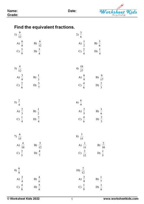 Equivalent Fractions Worksheets For Rd And Th Grade Free Pdf