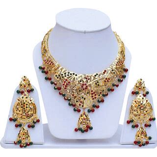 Buy Lucky Jewellery Designer Magenta Green Color Gold Plated Navratan