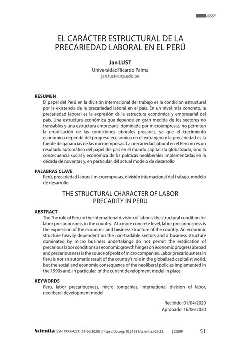 Pdf El Car Cter Estructural De La Precariedad Laboral En El Per