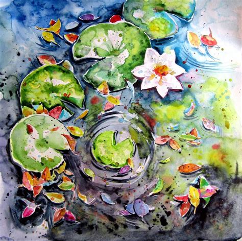 Fall And Water Lilies Painting By Kovacs Anna Brigitta Saatchi Art