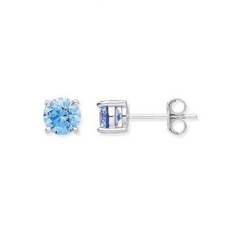 Silver Aquamarine Cz Stud Earrings Aspens Jewellers