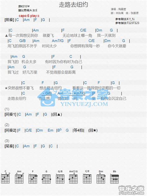 走路去纽约吉他谱 陶晶莹 C调吉他弹唱谱 和弦谱 琴谱网