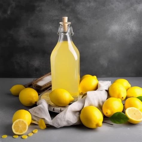 Premium Ai Image Limoncello In A Glass Bottle With Fresh Ripe Yellow