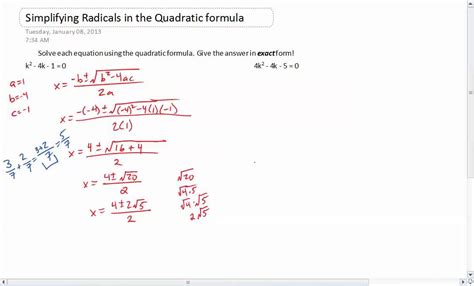 5 Minute Math Finding The Exact Solution Of A Quadratic Equation YouTube