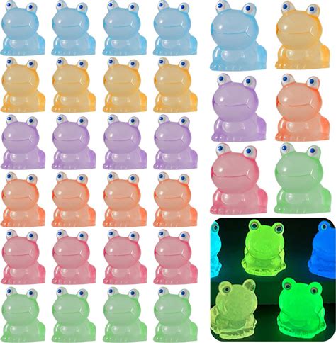 24 Pcs Mini Resin Luminous Frogs Mini Garden Frog Ornaments Miniature