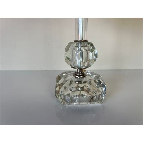 Vintage Crystal Glass Boudoir Candlestick Table Lamp W Etched Floral Design Chairish