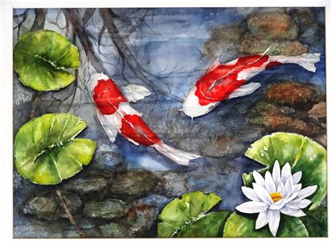 Watercolors Koi Koi Painting Rock Painting Art Canvas Painting Koi