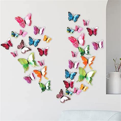 Stickers Muraux Papillon 3D 24pcs Double Couche Papillon Aimant PVC