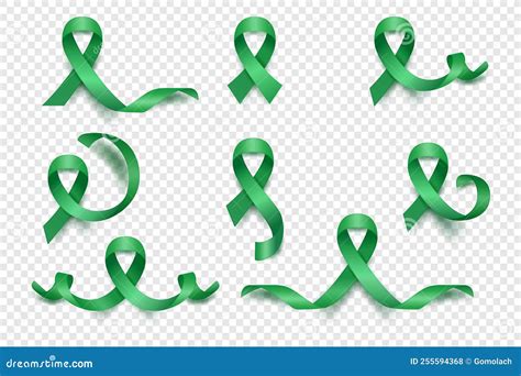 Vector 3d Realistic Emerald Green Ribbon Set. Liver Cancer Awareness ...