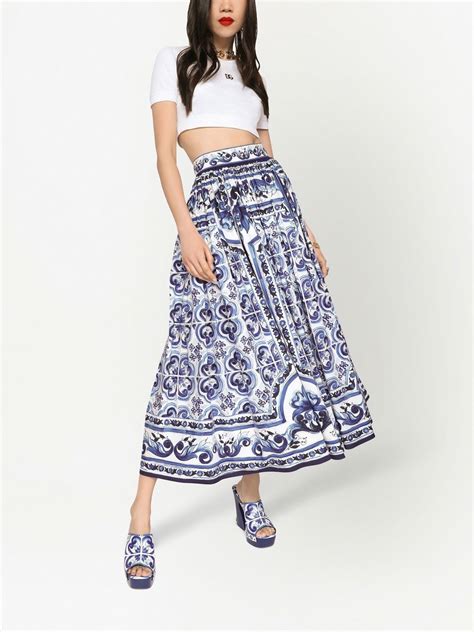 Dolce And Gabbana Majolica Print Pleated Maxi Skirt Blue Farfetch