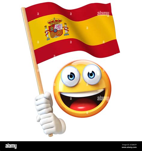 Emoji holding Spanish flag, emoticon waving national flag of Spain 3d ...