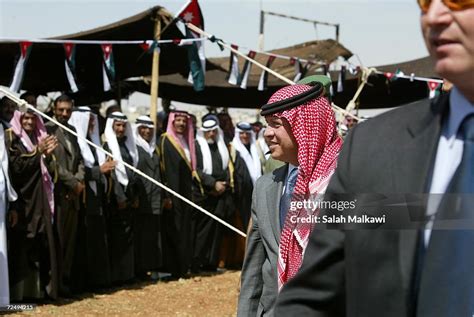 Jordans King Abdullah Greets The Bedouin Tribal Leaders During A