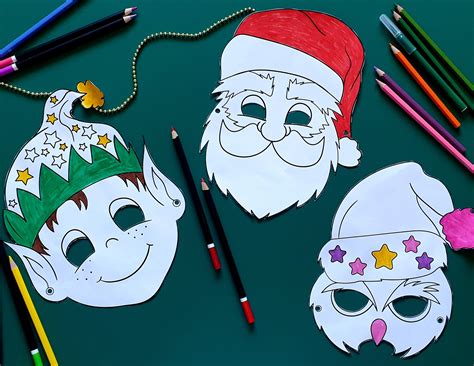 Christmas Printables 6 Coloring Face Masks Cut Out Santa, Rudolph ...