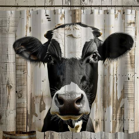 Rustic Farmhouse Cow Print Shower Curtain Vintage Style Bathroom Decor