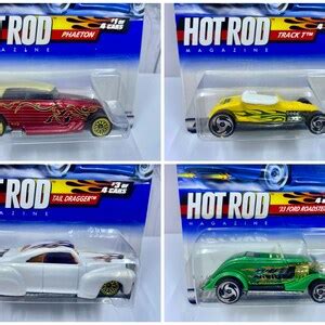 2000 Hot Wheels HOT ROD MAGAZINE Series 4 Car Set W Phaeton Track T Tail Dragger 33 Ford