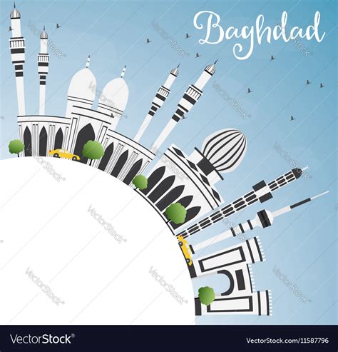 Baghdad skyline with gray buildings Royalty Free Vector