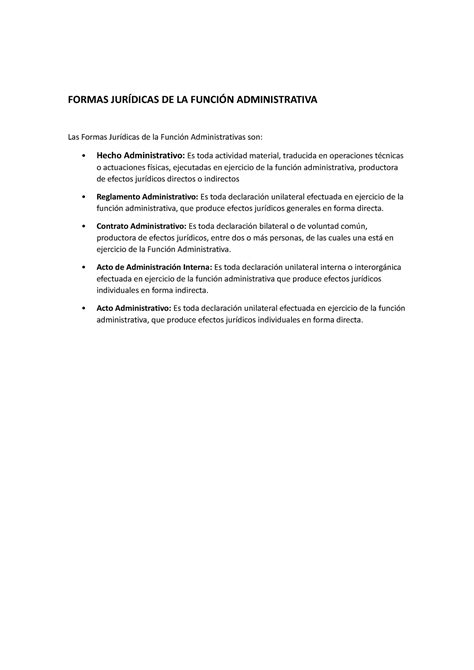 Formas Jurídicas DE LA Función Administrativa - FORMAS JURÍDICAS DE LA