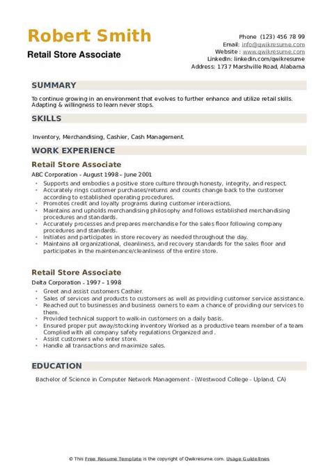 Retail Store Associate Resume Samples Qwikresume