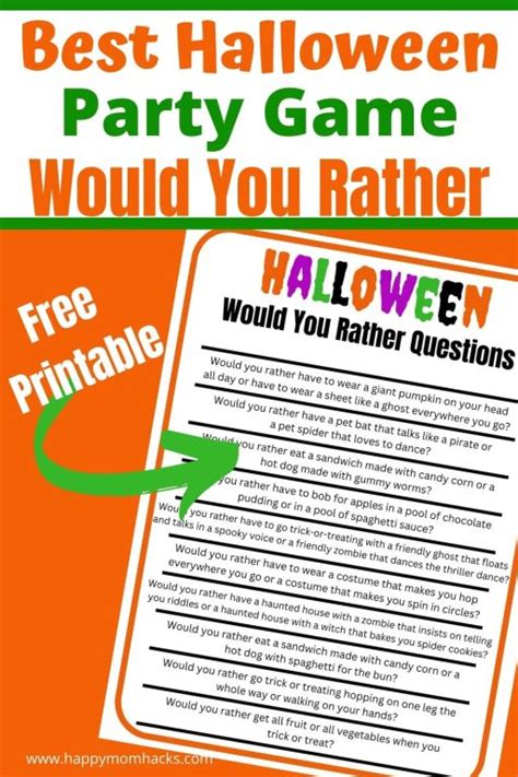 Free Halloween Would You Rather Questions Printable Game | Happy Mom Hacks