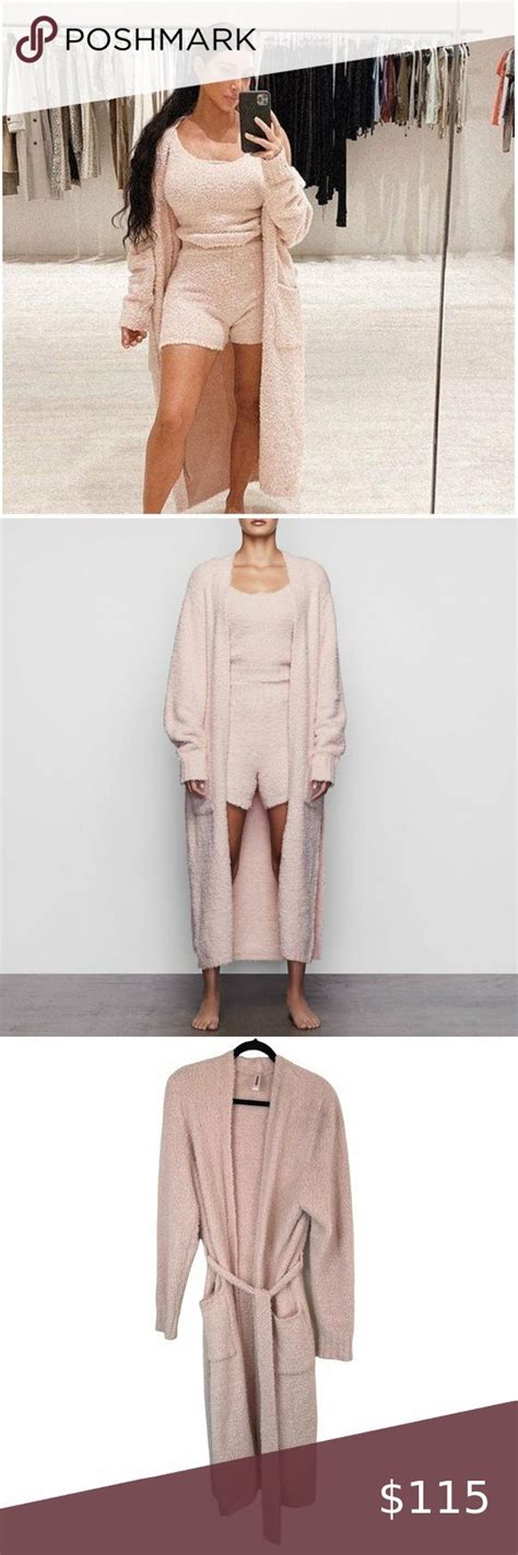 Skims Cozy Boucle Knit Long Duster Robe Removable Belt Dusk Pink Size S