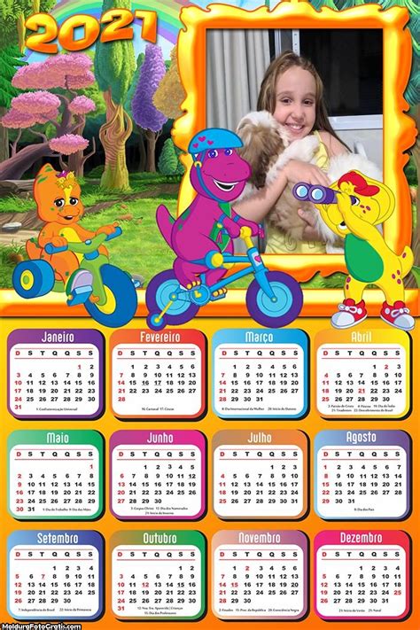 Calendário Barney 2021 Foto Molduras