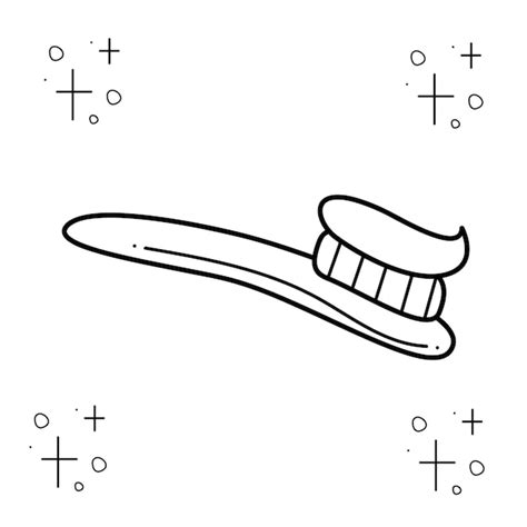 Cepillo De Dientes Con Pasta De Dientes Doodle Ilustración Vectorial En Blanco Y Negro Vector