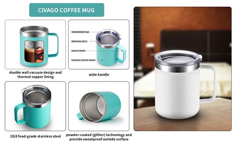 Civago Stainless Steel Coffee Mug Cup With Handle 12 Oz