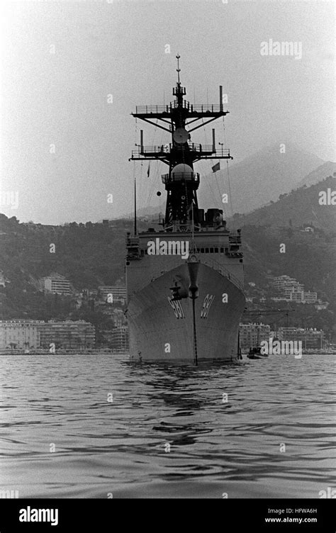 A Bow View Of The Destroyer USS JOHN HANCOCK DD 981 Anchored During A