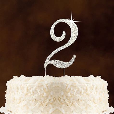 Number 2 Rhinestone Crystal Cake Topper Silver Numbers Letters For