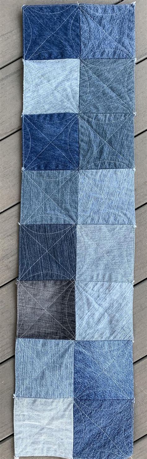 Rag Quilt Runner Raggy Denim Bright Table Runner Handmade Etsy Rag