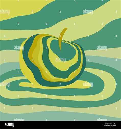 Apple Fruit Psychedelic Yellow Green Vector Illustration Optical