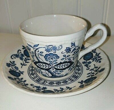 Vintage Enoch Wedgwood Tunstall Ltd Blue Heritage Onion Tea Cup Set