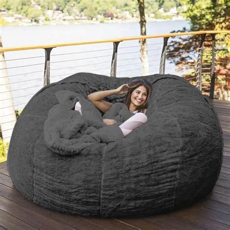 7 Foot Bean Bag Chair With Furry Fur Cover Machine Washable Big Size