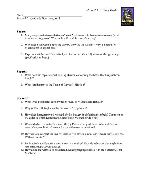 Macbeth Act I Study Guide Questions Name