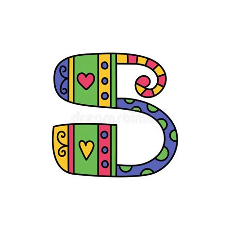 Colorful Doodle Letter S Hand Drawn Line Abc Sketch Alphabet Stock