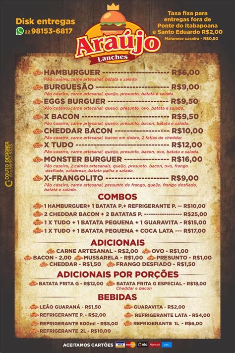 Menu at Hamburgueria Araújo restaurant Brazil