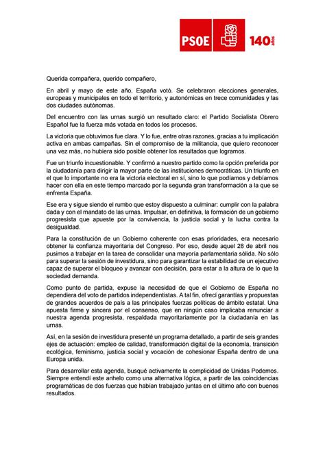 Carta De S Nchez A La Militancia Socialista By Factor A Prisa Noticias