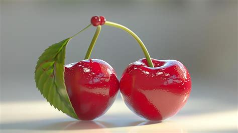 Premium Photo A Pair Of Ripe Red Cherries With Green Leaves Isolated