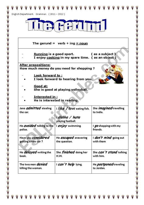 The Gerund Esl Worksheet By Noonanoona